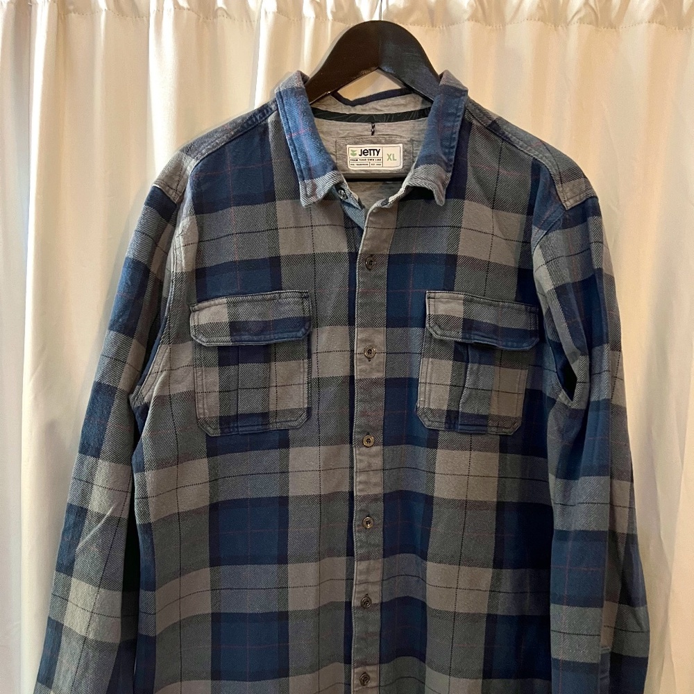 Mens Jetty Gray and Blue  Flannel Shirt